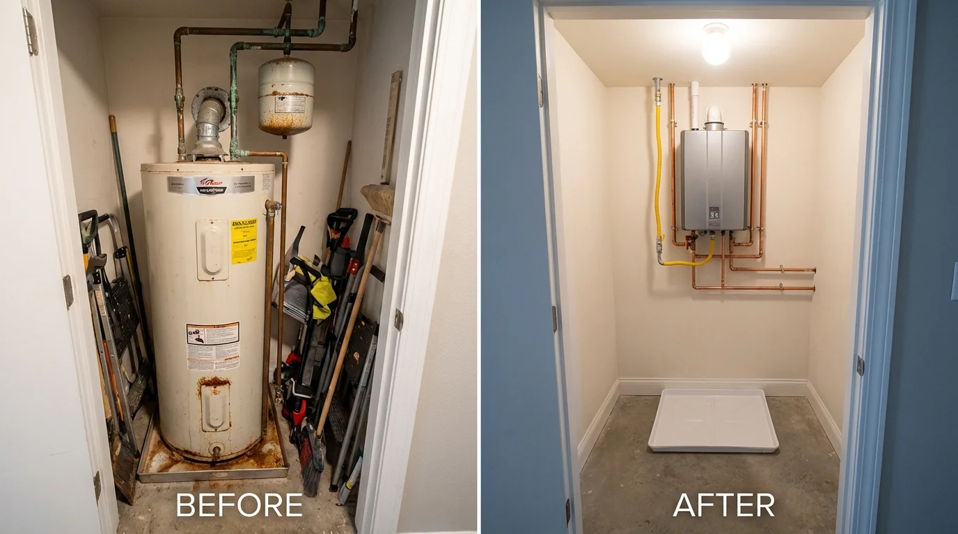 Tank water heater versus wall-mounted tankless unit comparison for Red Oak, TX homeowners