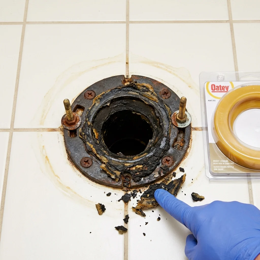 Failed wax ring showing water seepage at the base of a toilet in a Red Oak, TX home